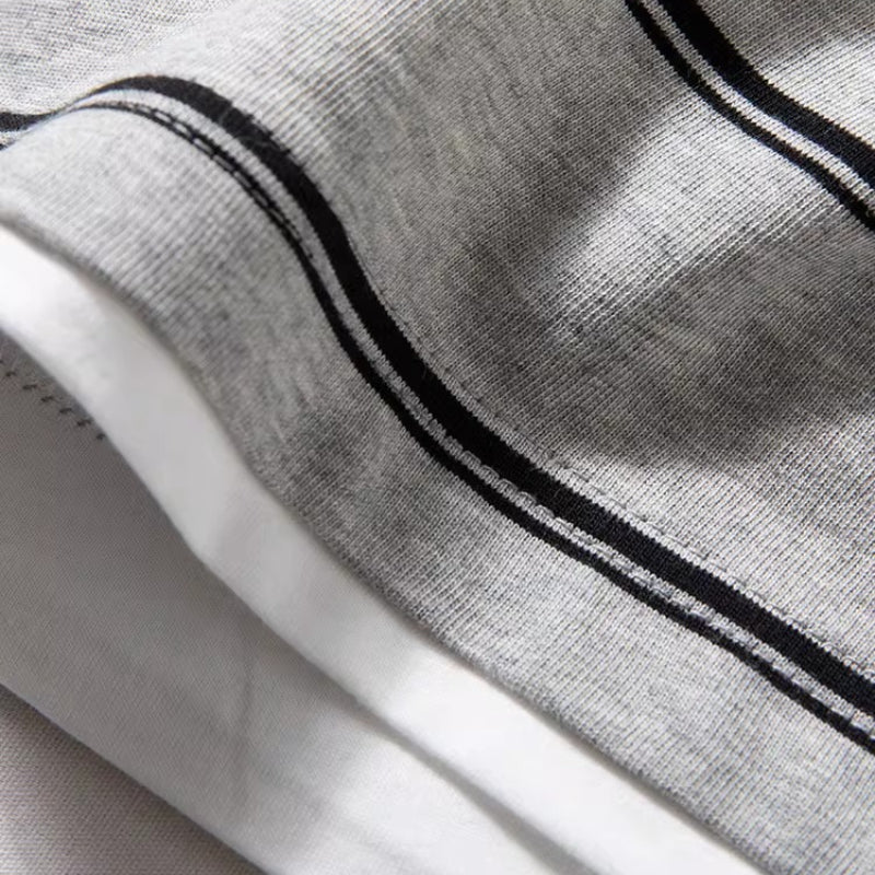 Loose-fitting Casual Two-piece Color-blocked Striped T-shirt