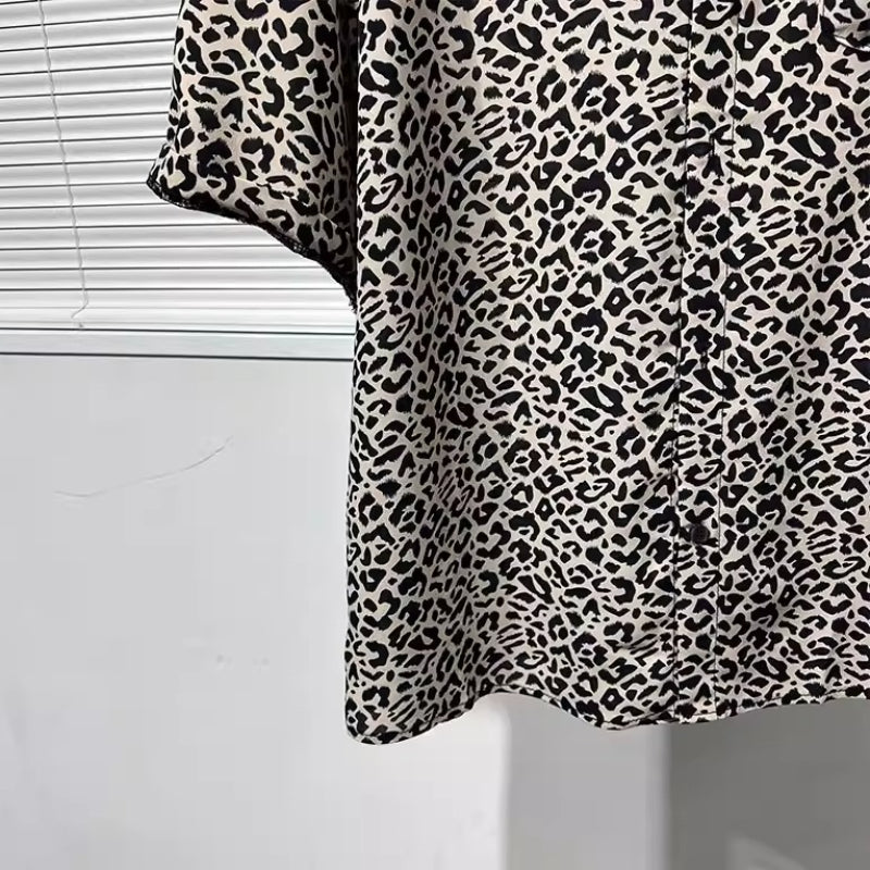 Leopard Print Wrinkle-free Loose-fitting Shirt