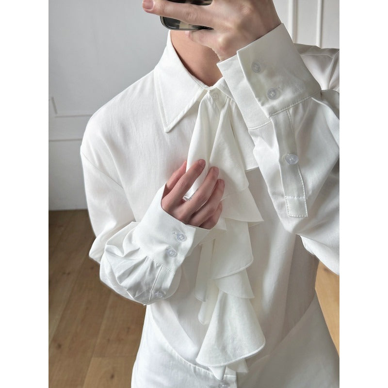 Court-style Detachable Ruffled Collar Waist Belt Shirt