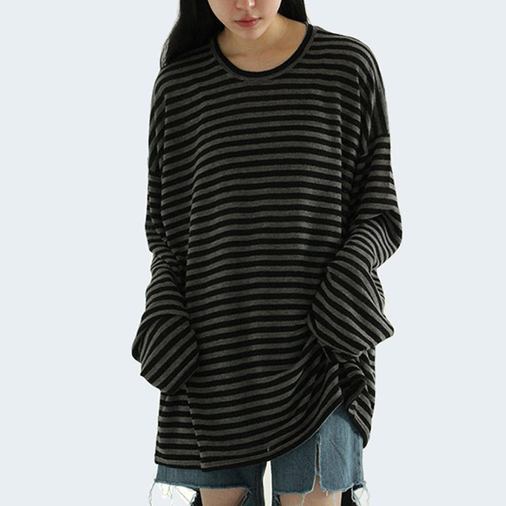 Loose-fitting Casual Striped Long-sleeved Shirt