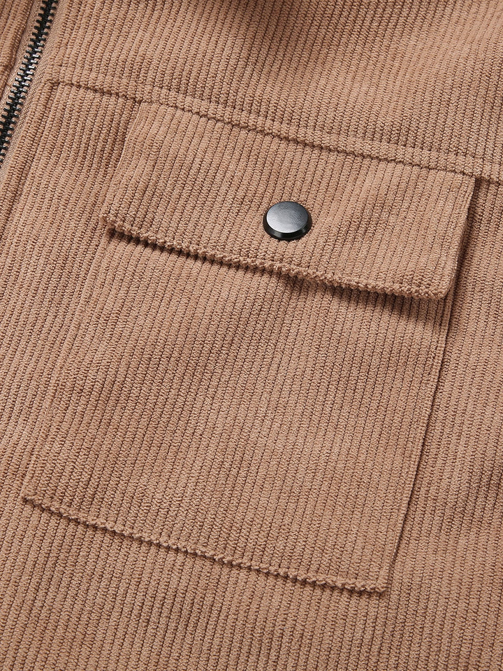 Teddy Lined Zip Up Corduroy Jacket With Pockets
