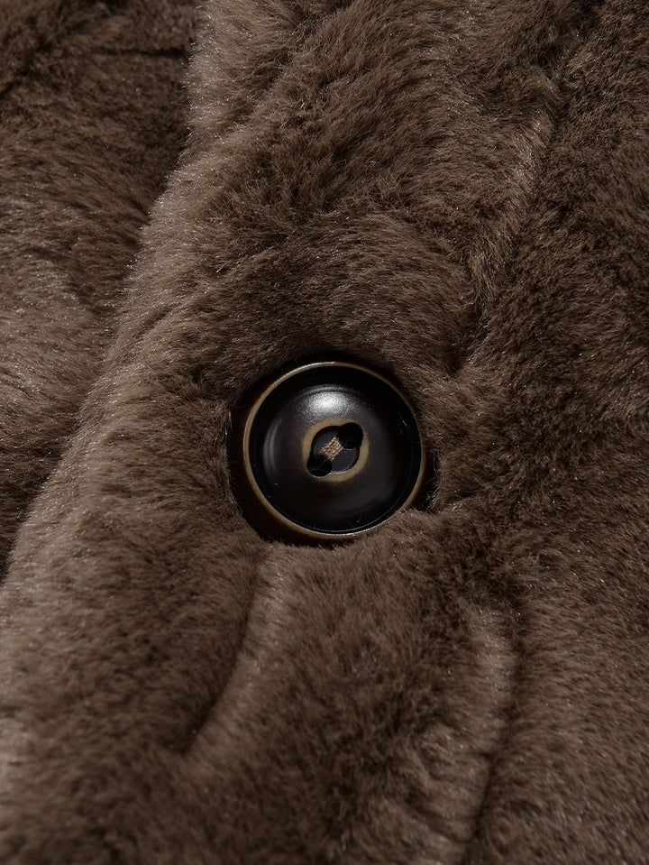 Faux  Fur Shawl Collar Long Line Coat