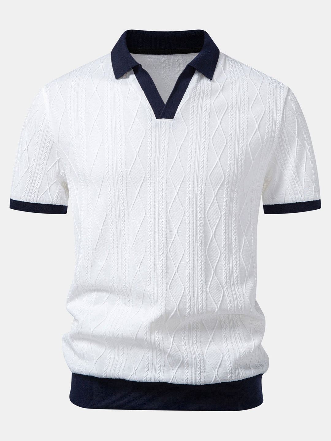 Contrast Geometry Jacquard Knit Polo &amp; Slim Fit Tapered Trousers