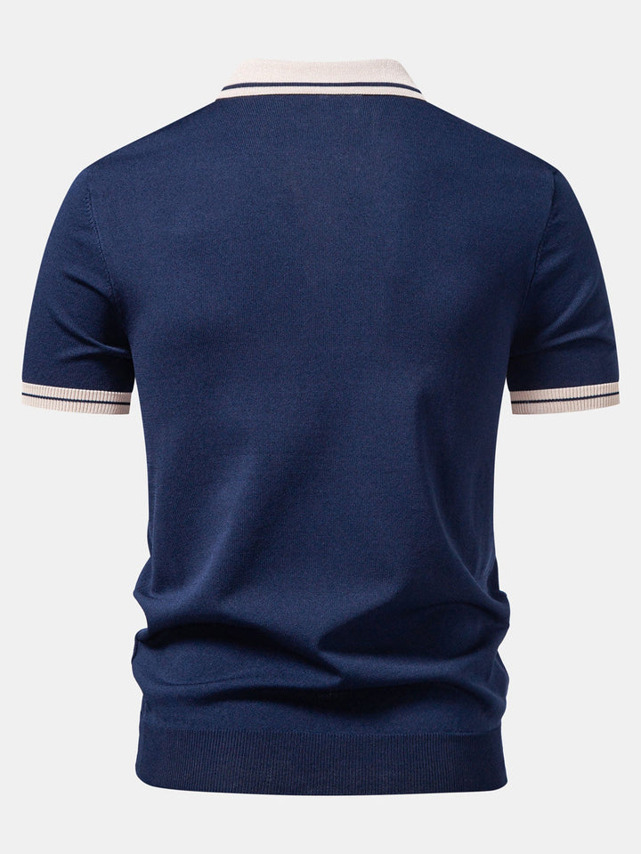 Contrast Trim Zipper Knit Polo &amp; Slim Fit Tapered Trousers