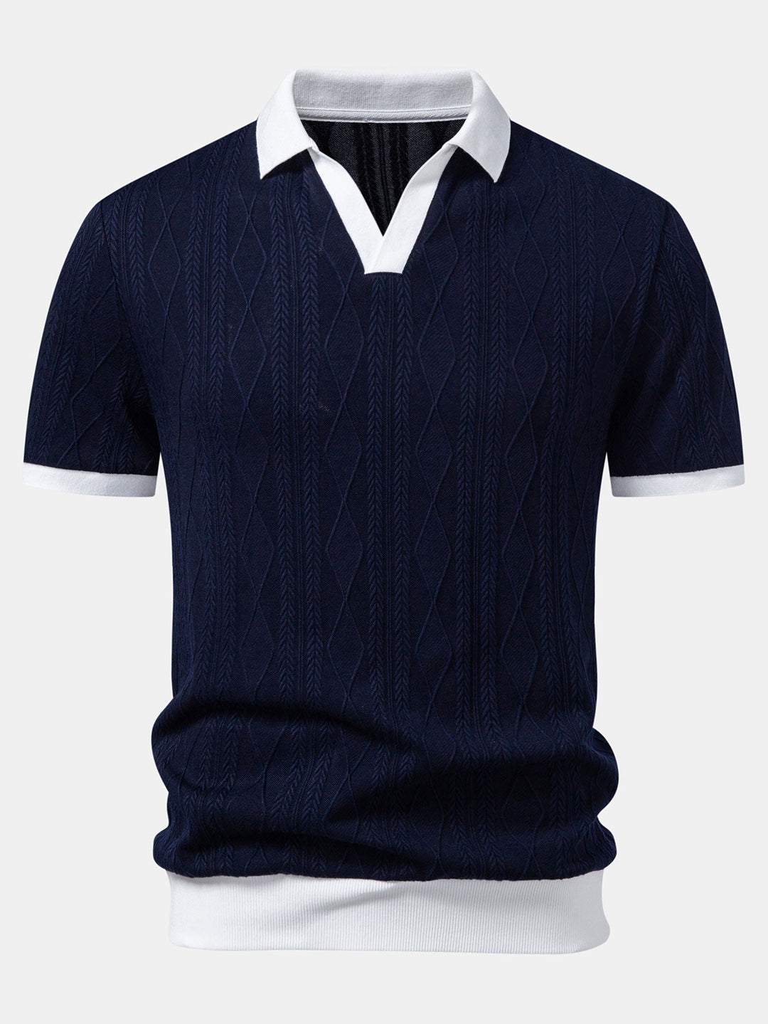 Contrast Geometry Jacquard Knit Polo &amp; Slim Fit Tapered Trousers