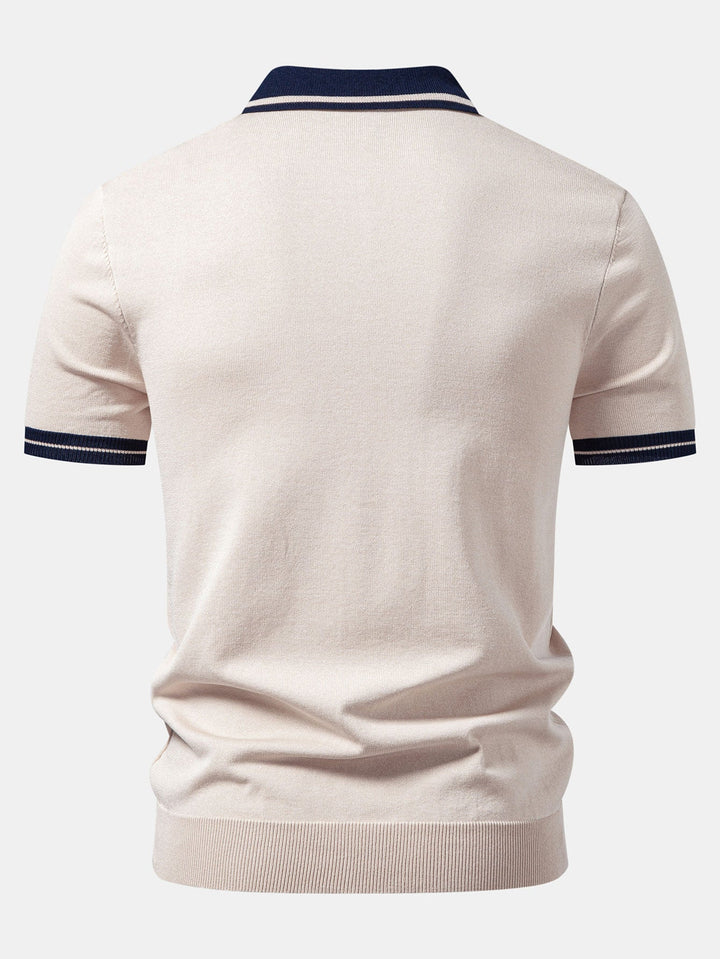 Contrast Trim Zipper Knit Polo &amp; Slim Fit Tapered Trousers