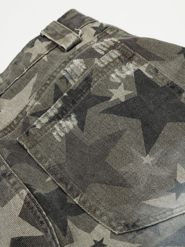 Camouflage Star Print Wide Leg Baggy Pants