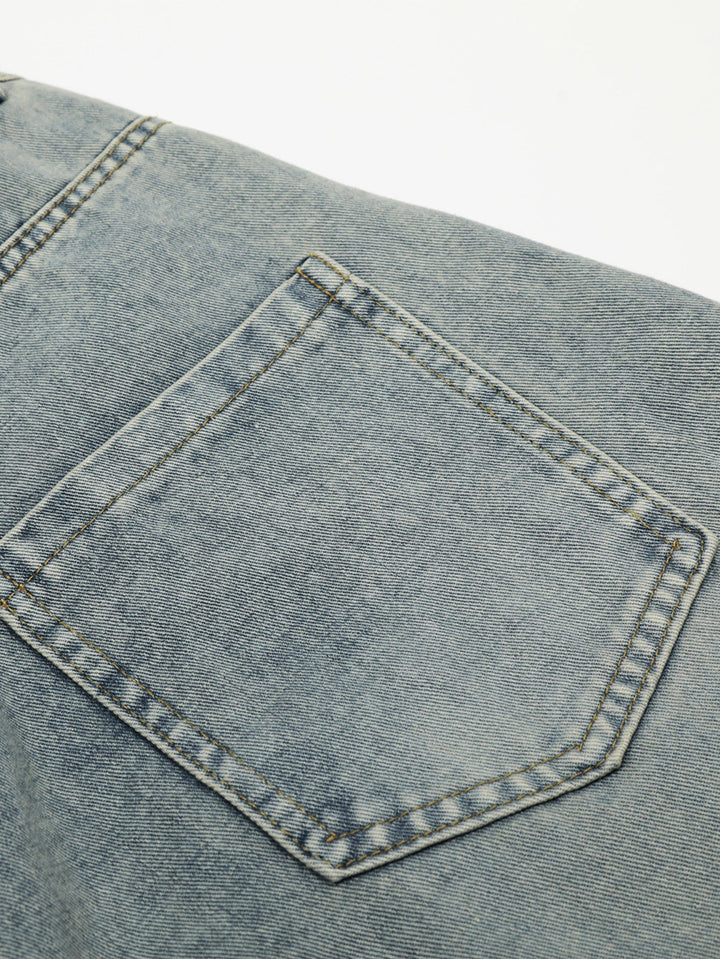 Washed Distressed Denim Baggy Pants