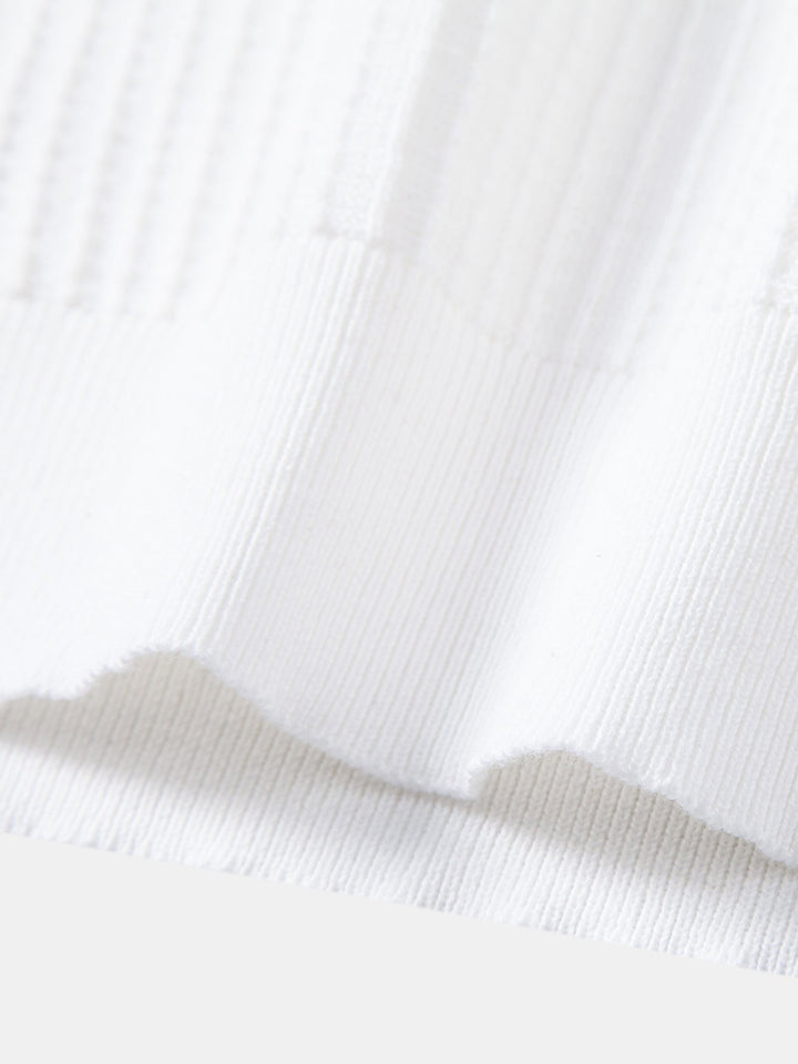 Contrast Stripe Trim Waffle Knit Polo &amp; Slim Fit Tapered Trousers