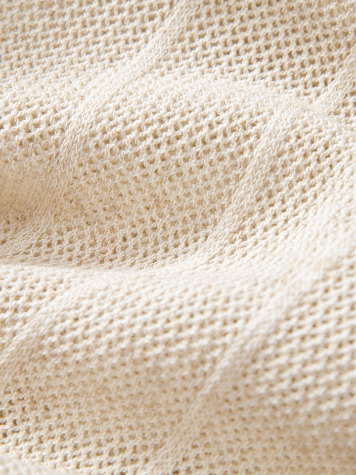Linen Stripe Open Knit Polo &amp; Straight Leg Linen Pants