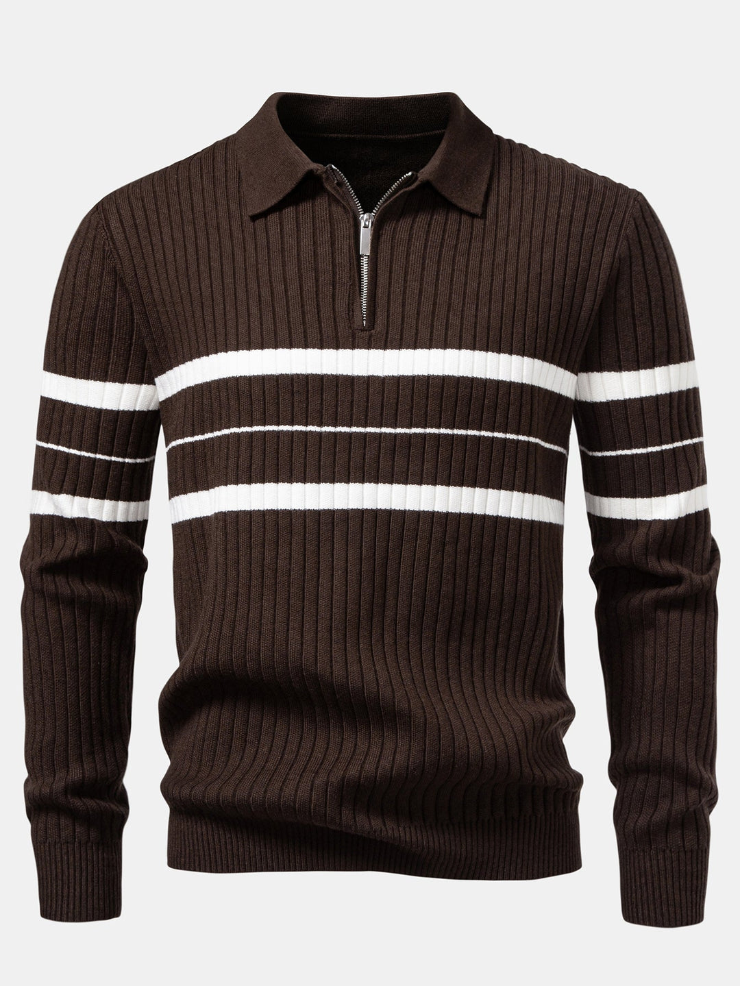 Stripe Zip Knit Ribbed Polo Shirt &amp; Slim Fit Tapered Trousers