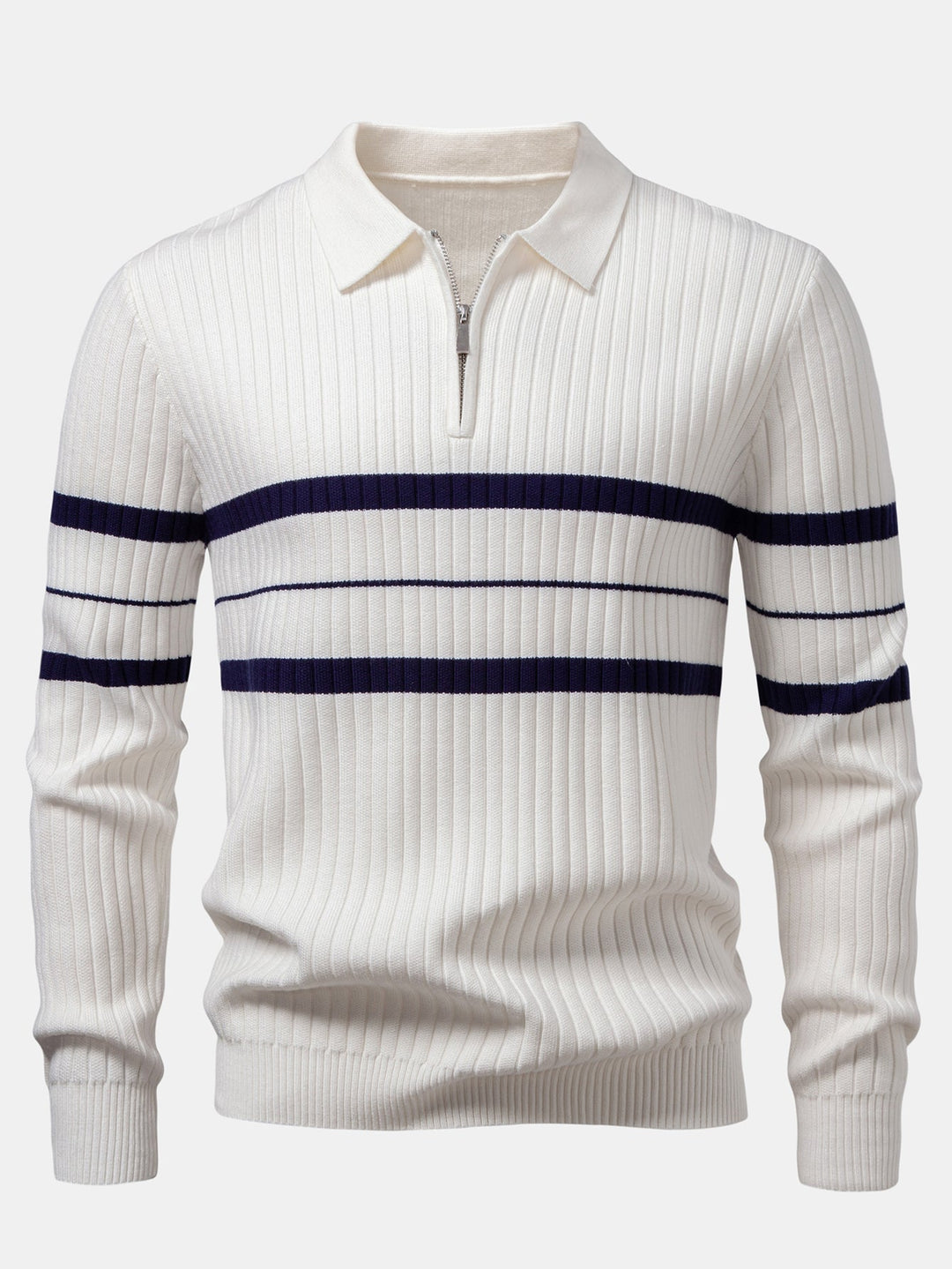 Stripe Zip Knit Ribbed Polo Shirt &amp; Slim Fit Tapered Trousers