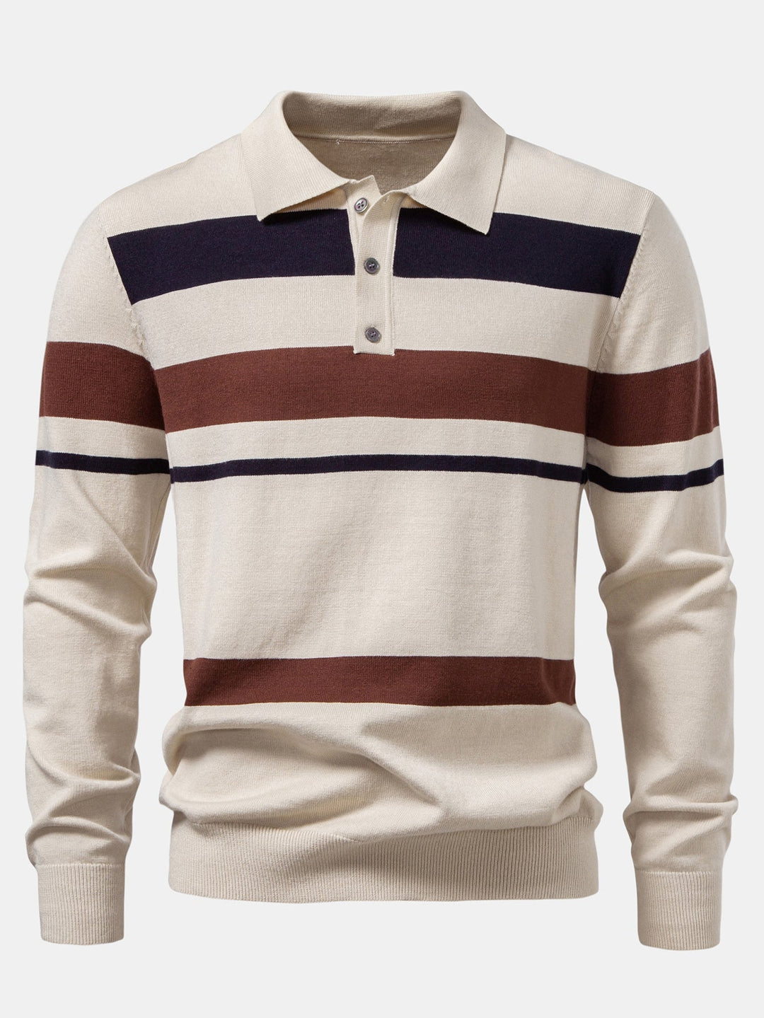 Long Sleeve Stripe Knit Polo Shirt &amp; Slim Fit Tapered Trousers
