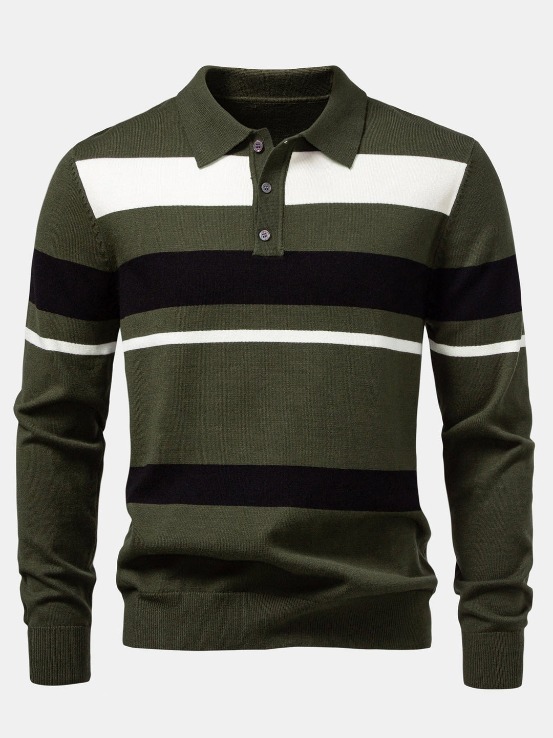 Long Sleeve Stripe Knit Polo Shirt &amp; Slim Fit Tapered Trousers