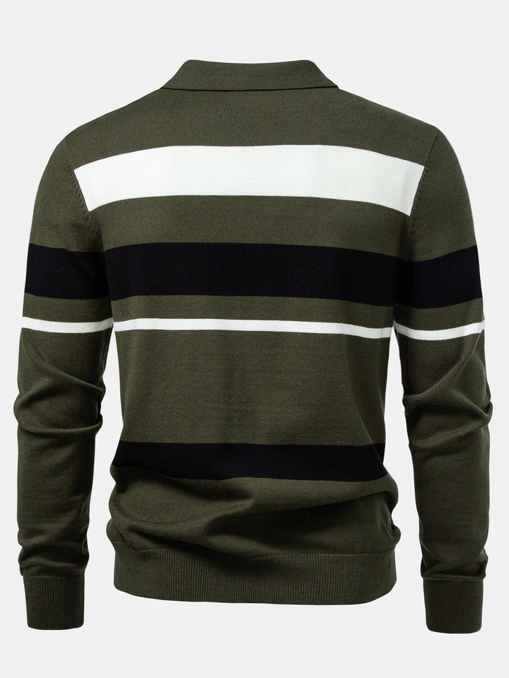 Long Sleeve Stripe Knit Polo Shirt &amp; Slim Fit Tapered Trousers