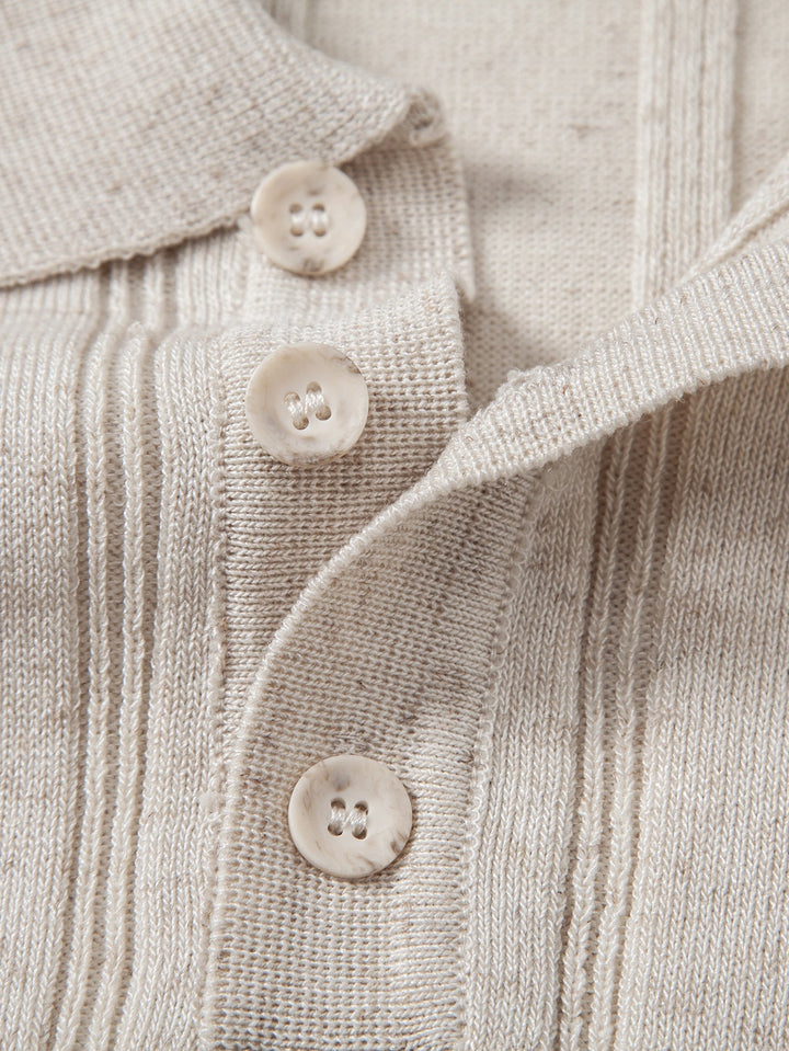 Linen Ribbed Knit Polo &amp; Slim Fit Tapered Trousers