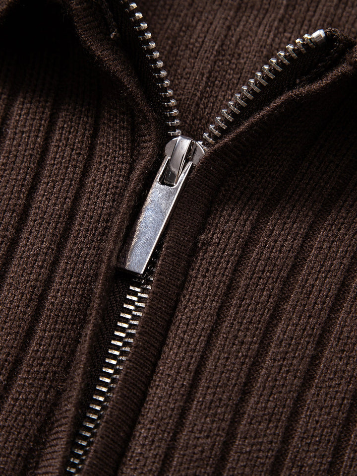 Stripe Zip Knit Ribbed Polo Shirt &amp; Slim Fit Tapered Trousers