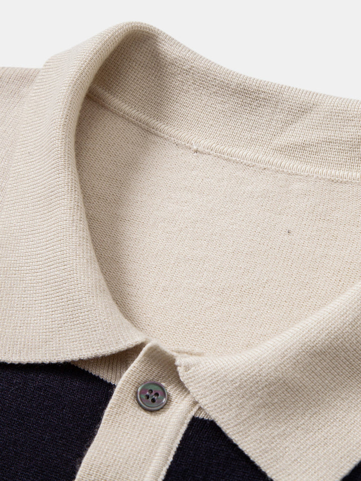 Long Sleeve Stripe Knit Polo Shirt &amp; Slim Fit Tapered Trousers