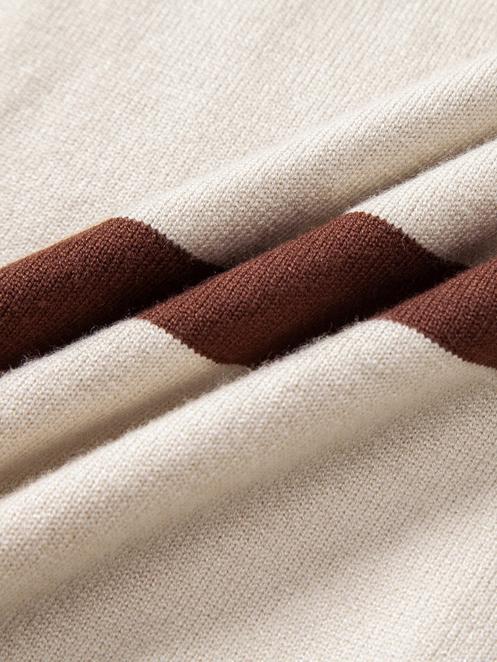 Long Sleeve Stripe Knit Polo Shirt &amp; Slim Fit Tapered Trousers