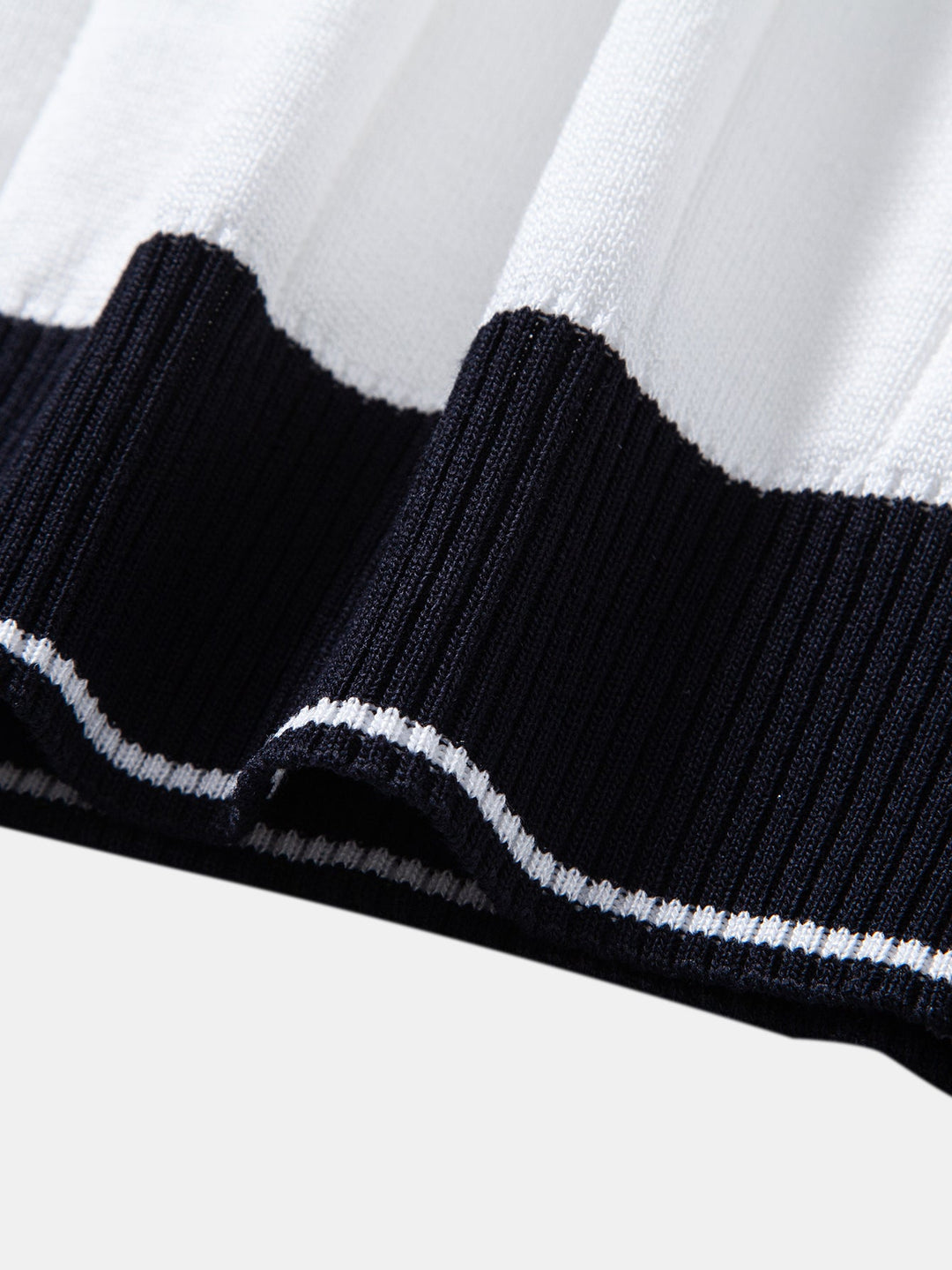 Contrast Trim Ribbed Johnny Collar Knit Polo &amp; Elastic Waist Chino Shorts