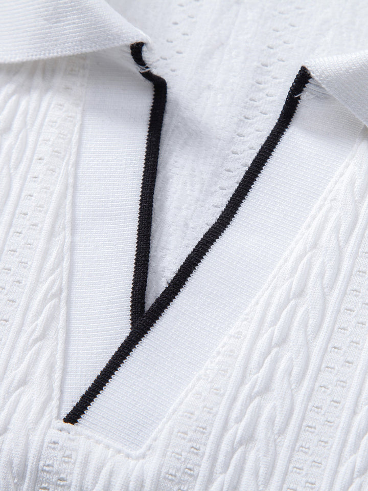 Geometric Jacquard Johnny Collar Polo &amp; Slim Fit Tapered Trousers
