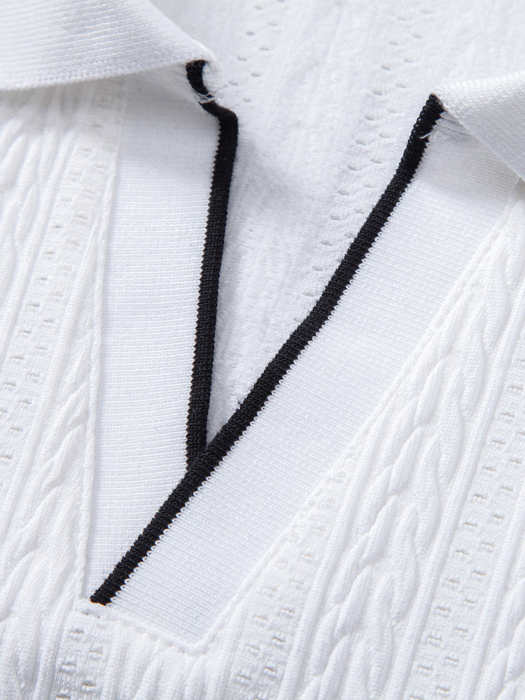 Geometric Jacquard Johnny Collar Polo &amp; Elastic Waist Chino Shorts