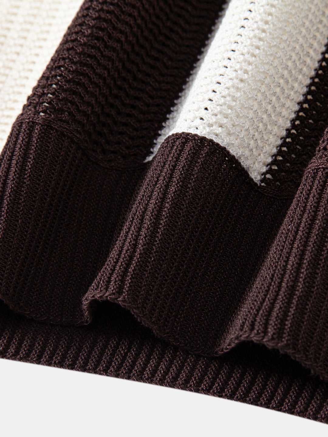 Stripe Zipper Open Knit Polo &amp; Straight Leg Linen Pants