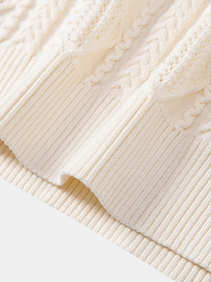 Geometric Jacquard Open Knit Polo &amp; Straight Leg Linen Pants
