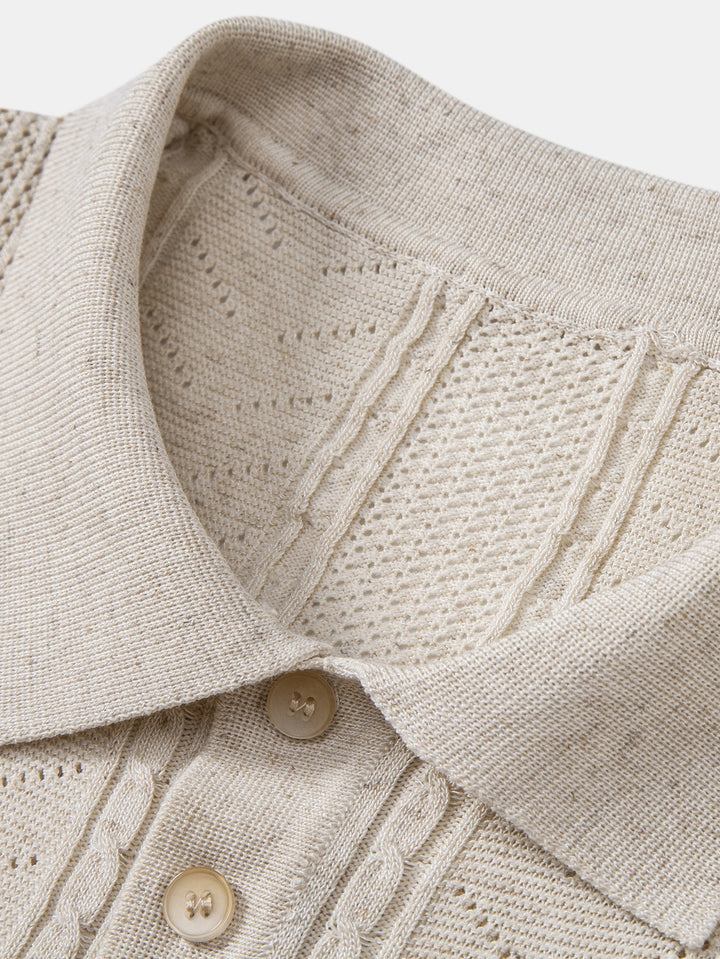 Linen Textured Knit Polo &amp; Slim Fit Tapered Trousers