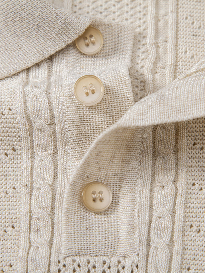Linen Textured Knit Polo &amp; Straight Leg Linen Pants