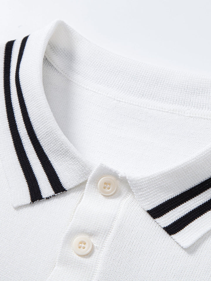 Contrast Trim Twisted Jacquard Knit Polo &amp; Slim Fit Tapered Trousers