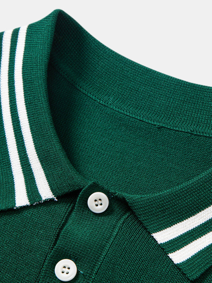 Contrast Trim Twisted Jacquard Knit Polo &amp; Slim Fit Tapered Trousers