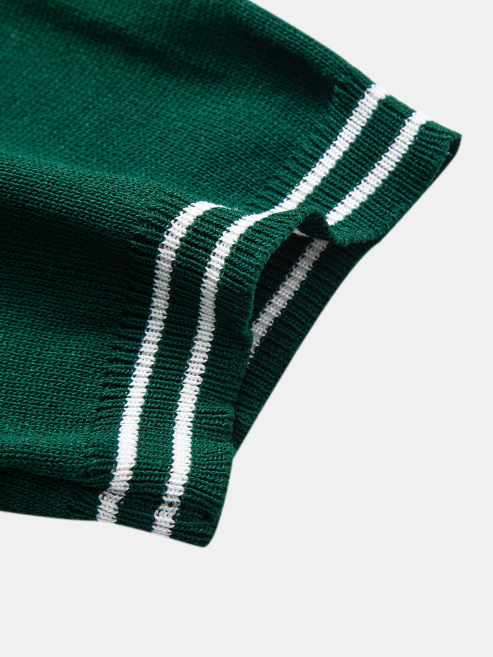 Contrast Trim Twisted Jacquard Knit Polo &amp; Slim Fit Tapered Trousers