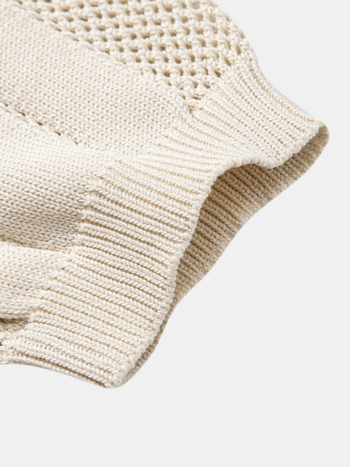 Johnny Collar Striped Open Knit Polo &amp; Straight Leg Linen Pants