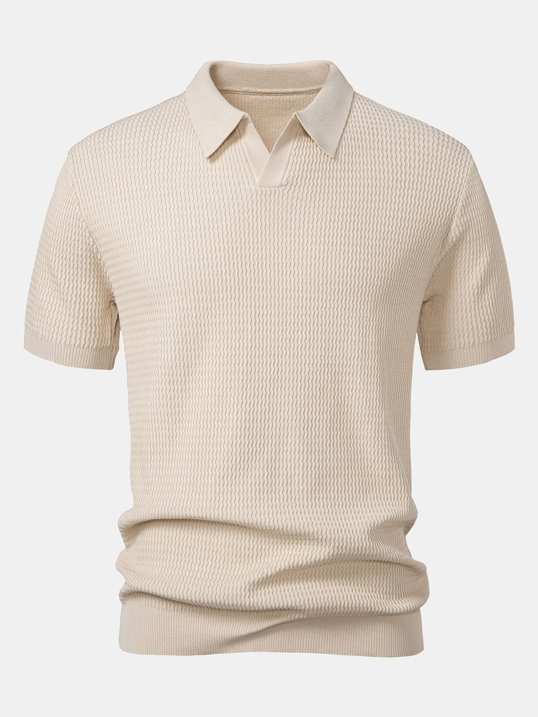 Wave Jacquard Knit V Neck Polo Shirt &amp; Straight Leg Ribbed Pants