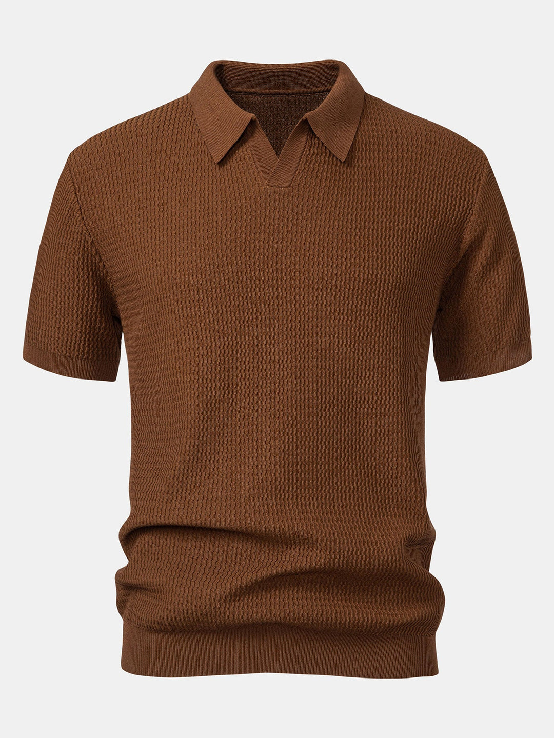 Wave Jacquard Knit V Neck Polo Shirt &amp; Slim Fit Tapered Trousers
