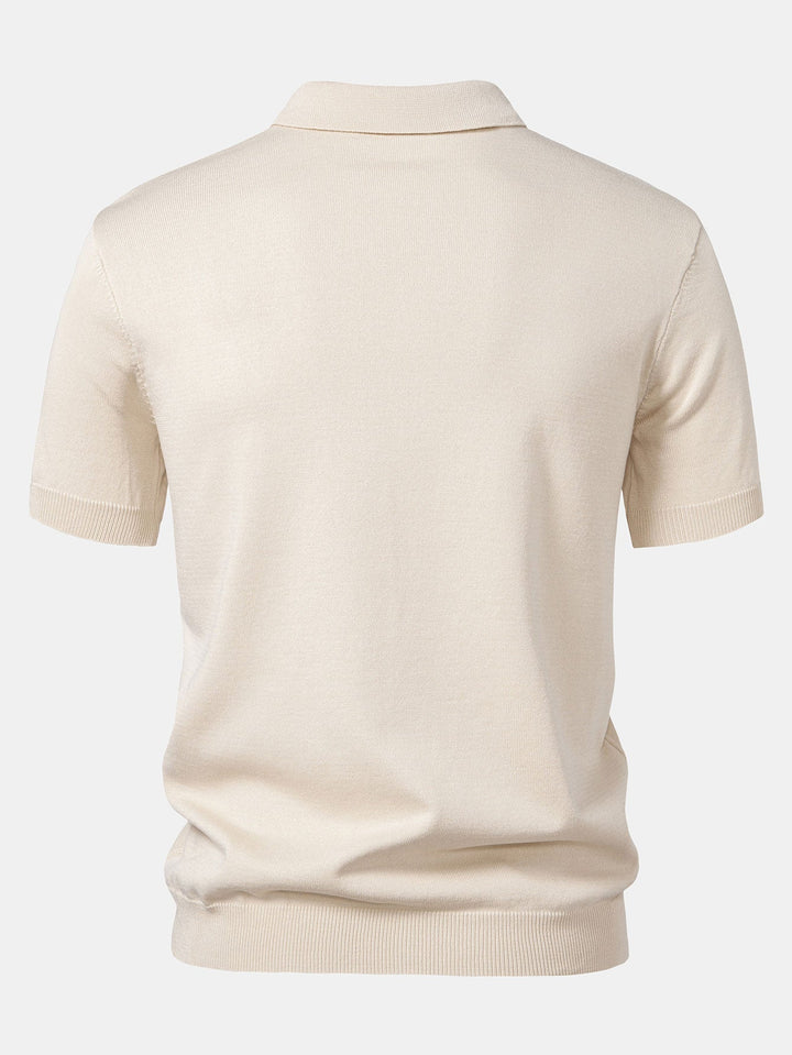 Stripe Jacquard Knit Polo Shirt &amp; Straight Leg Ribbed Pants