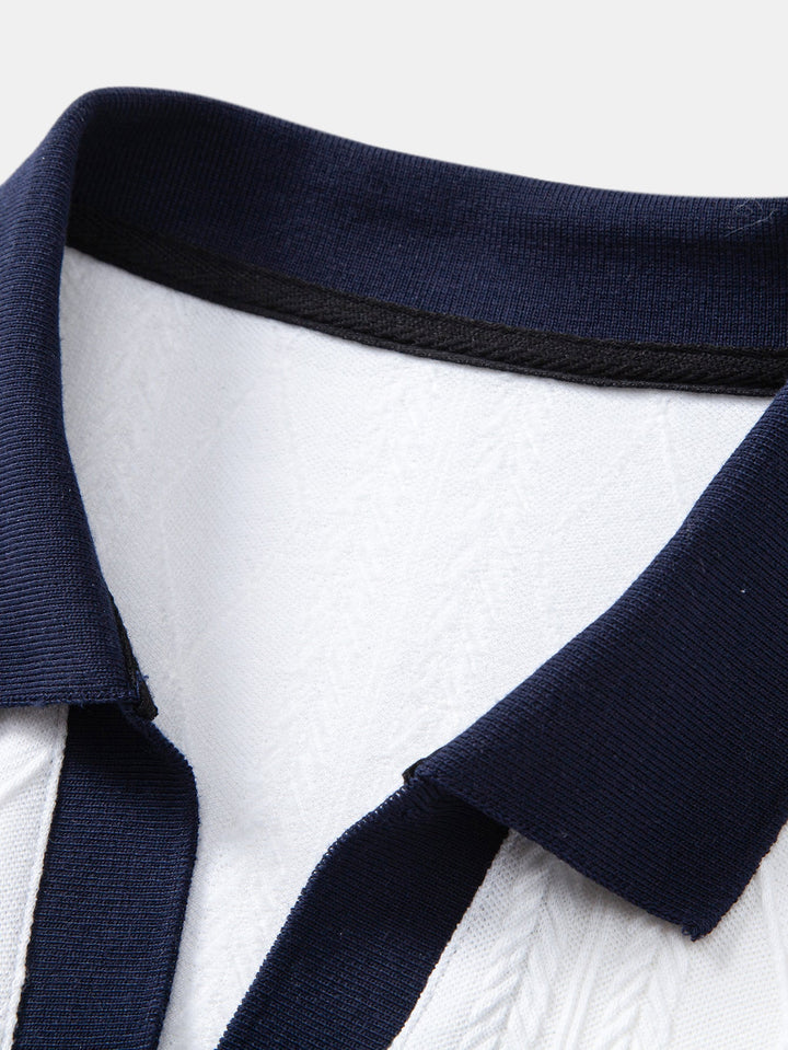 Contrast Geometry Jacquard Knit Polo &amp; Straight Leg Ribbed Pants