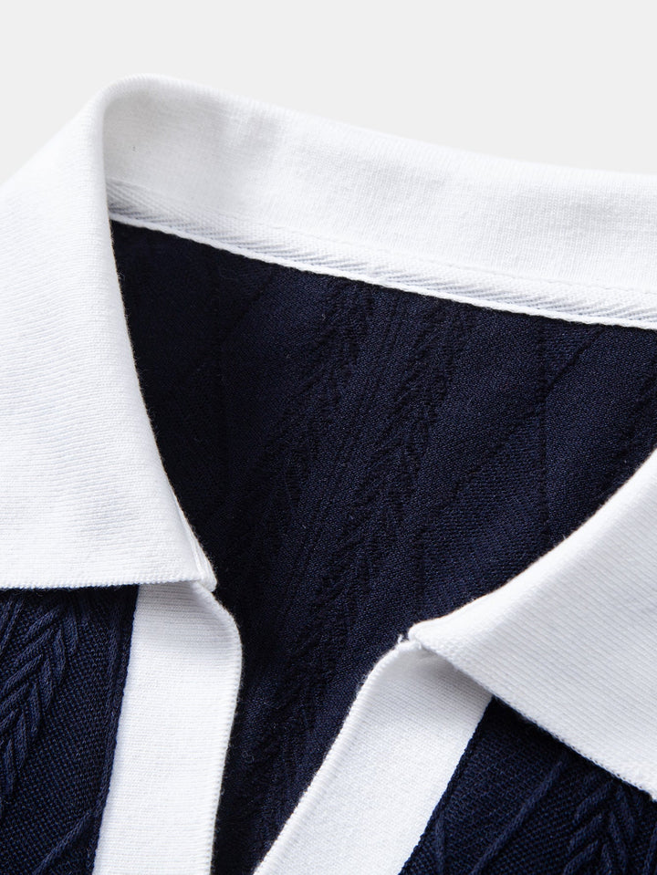 Contrast Geometry Jacquard Knit Polo &amp; Slim Fit Tapered Trousers