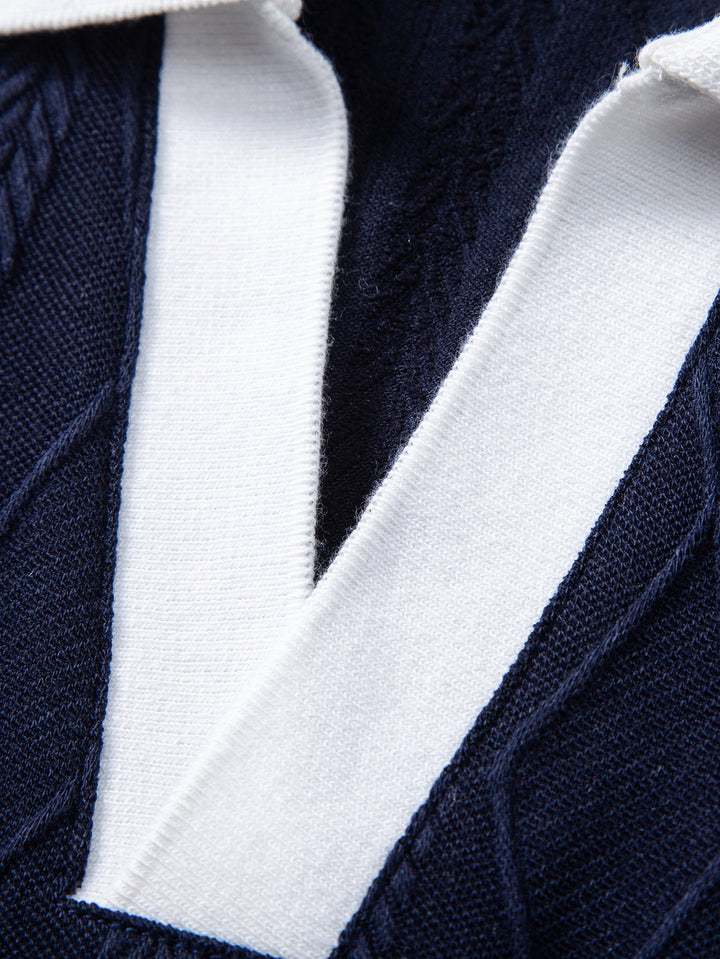 Contrast Geometry Jacquard Knit Polo &amp; Slim Fit Tapered Trousers
