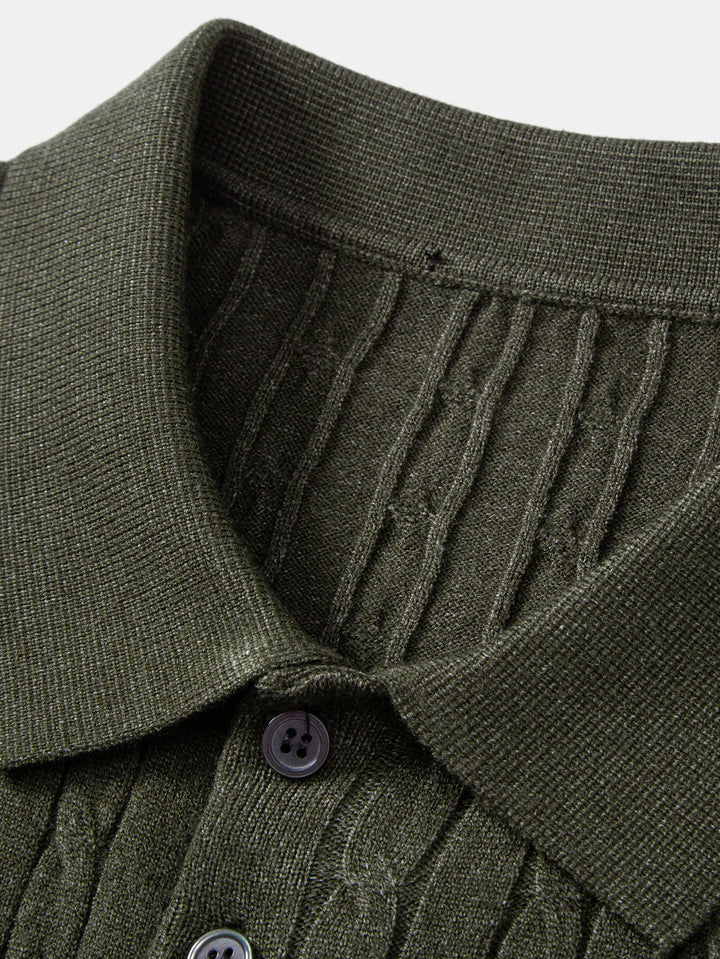Twisted Jacquard Knit Polo &amp; Elastic Waist Straight Leg Trousers