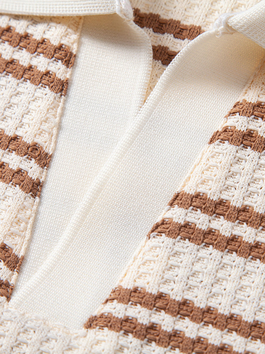 Stripe Waffle Johnny Collar Polo &amp; Straight Leg Linen Pants