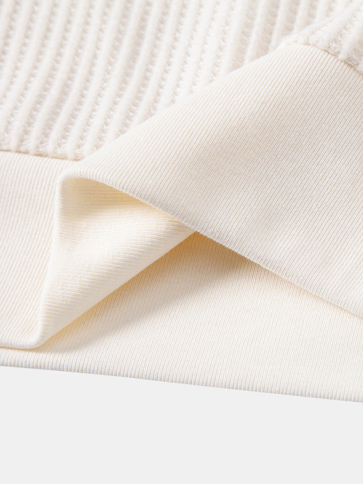 Contrast Knit Waffle Johnny Collar Polo &amp; Drawstring Knitted Waffle Pants