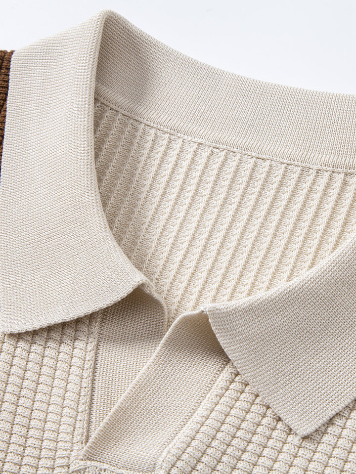 Stripe Johnny Collar Knit Polo &amp; Slim Fit Tapered Trousers