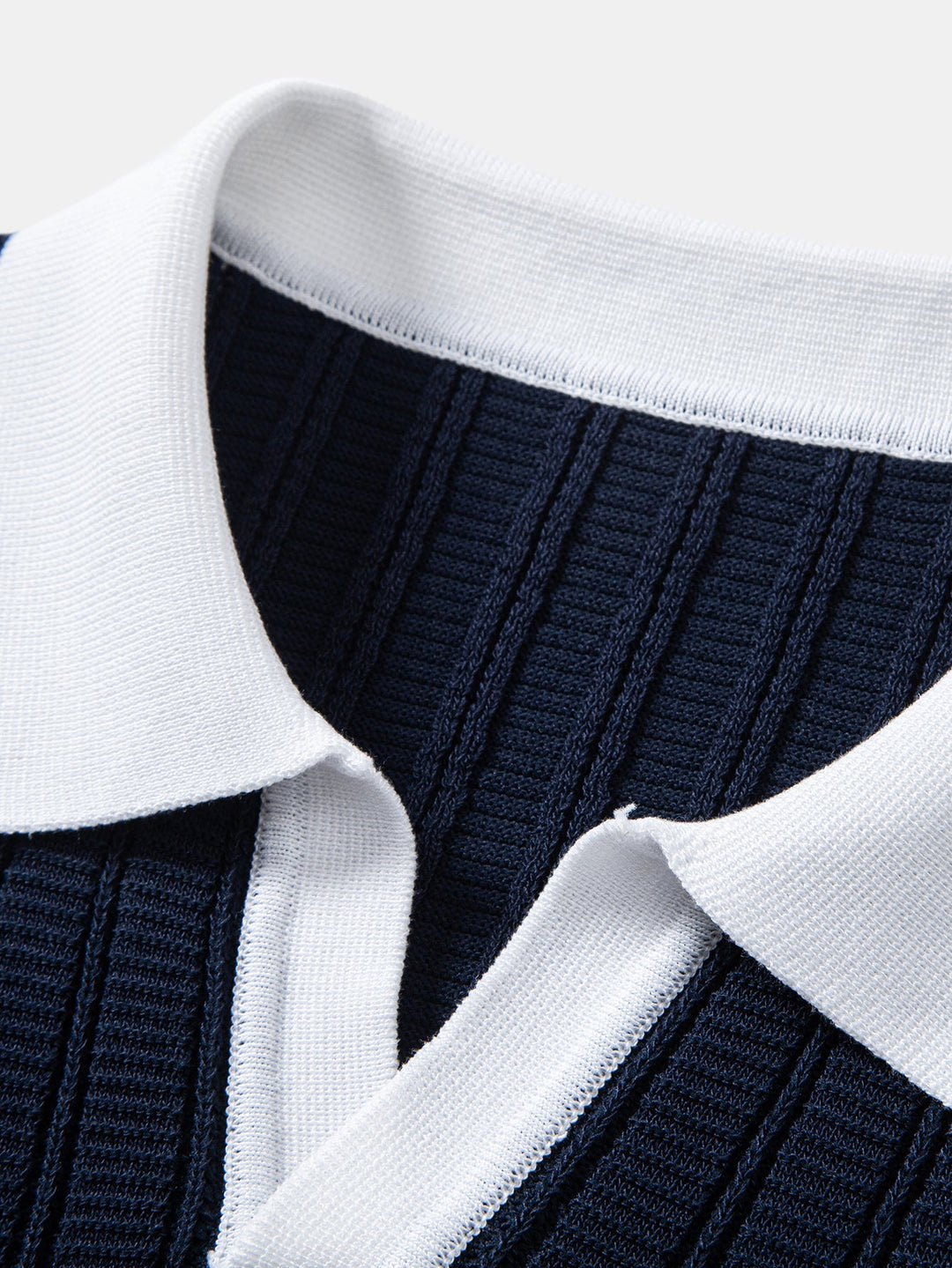 Contrast Textured Johnny Collar Knit Polo &amp; Elastic Waist Straight Leg Trousers