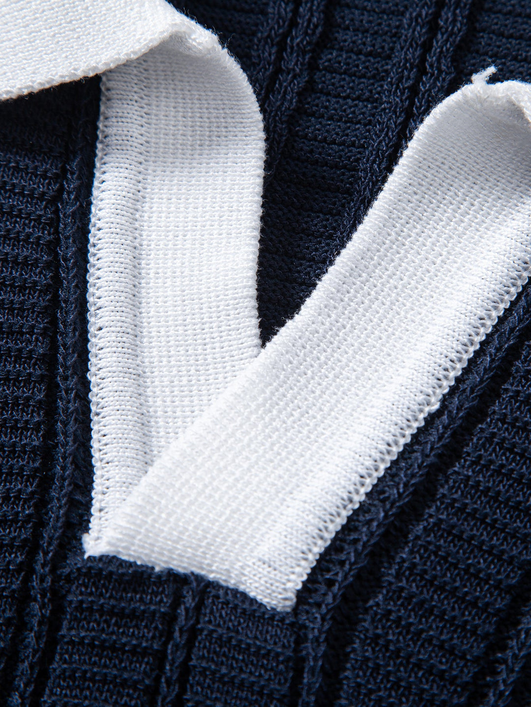 Contrast Textured Johnny Collar Knit Polo &amp; Elastic Waist Straight Leg Trousers