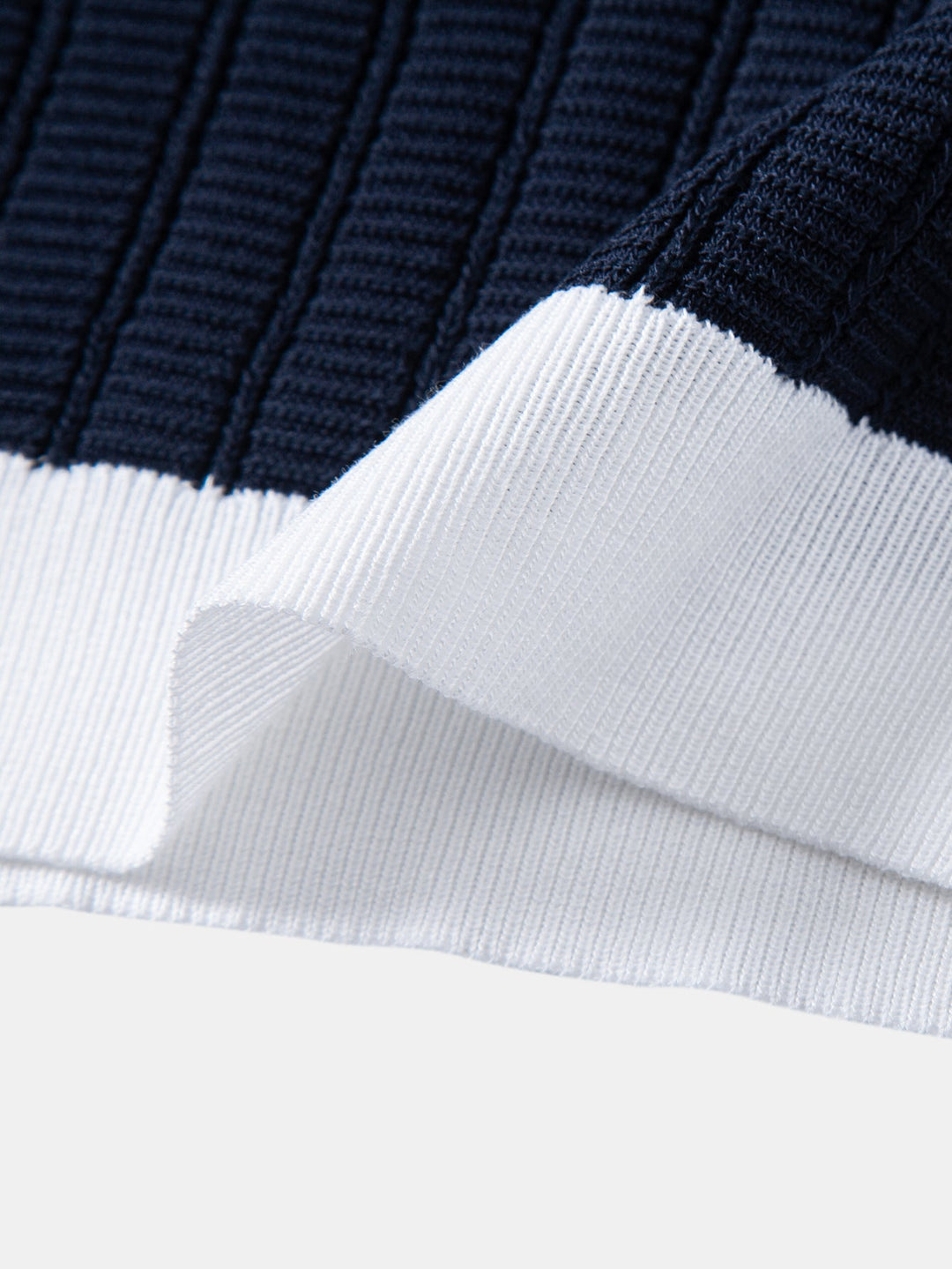 Contrast Textured Johnny Collar Knit Polo &amp; Drawstring Knitted Waffle Pants