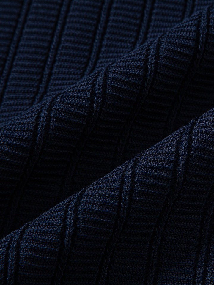 Contrast Textured Johnny Collar Knit Polo &amp; Crinkle Textured Straight Leg Pants