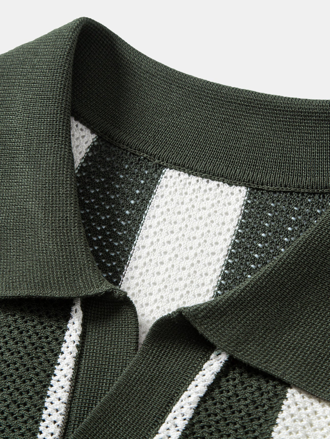 Striped V Neck Open Knit Polo &amp; Crinkle Textured Drawstring 5" Shorts
