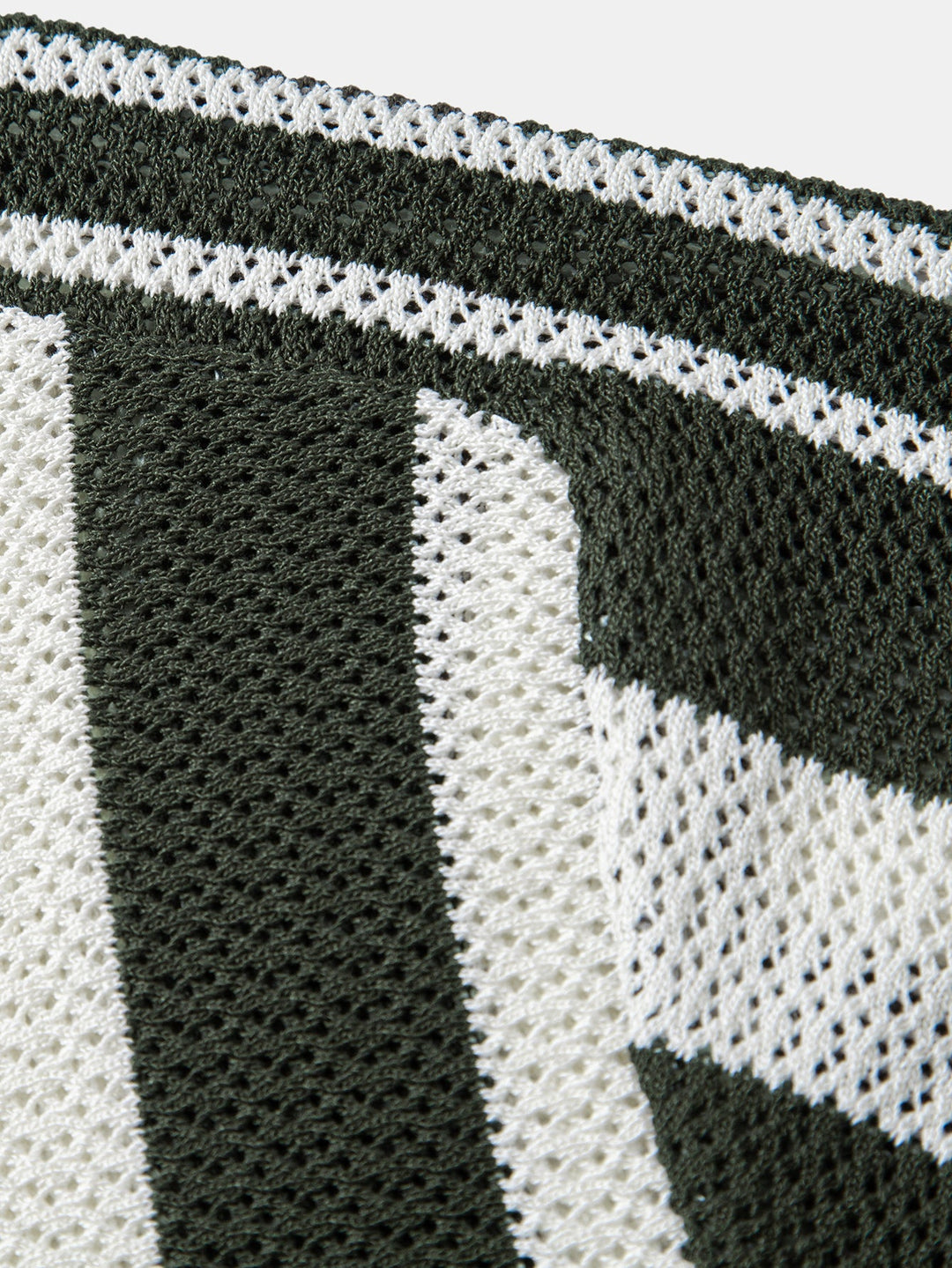 Striped V Neck Open Knit Polo &amp; Crinkle Textured Drawstring 5" Shorts